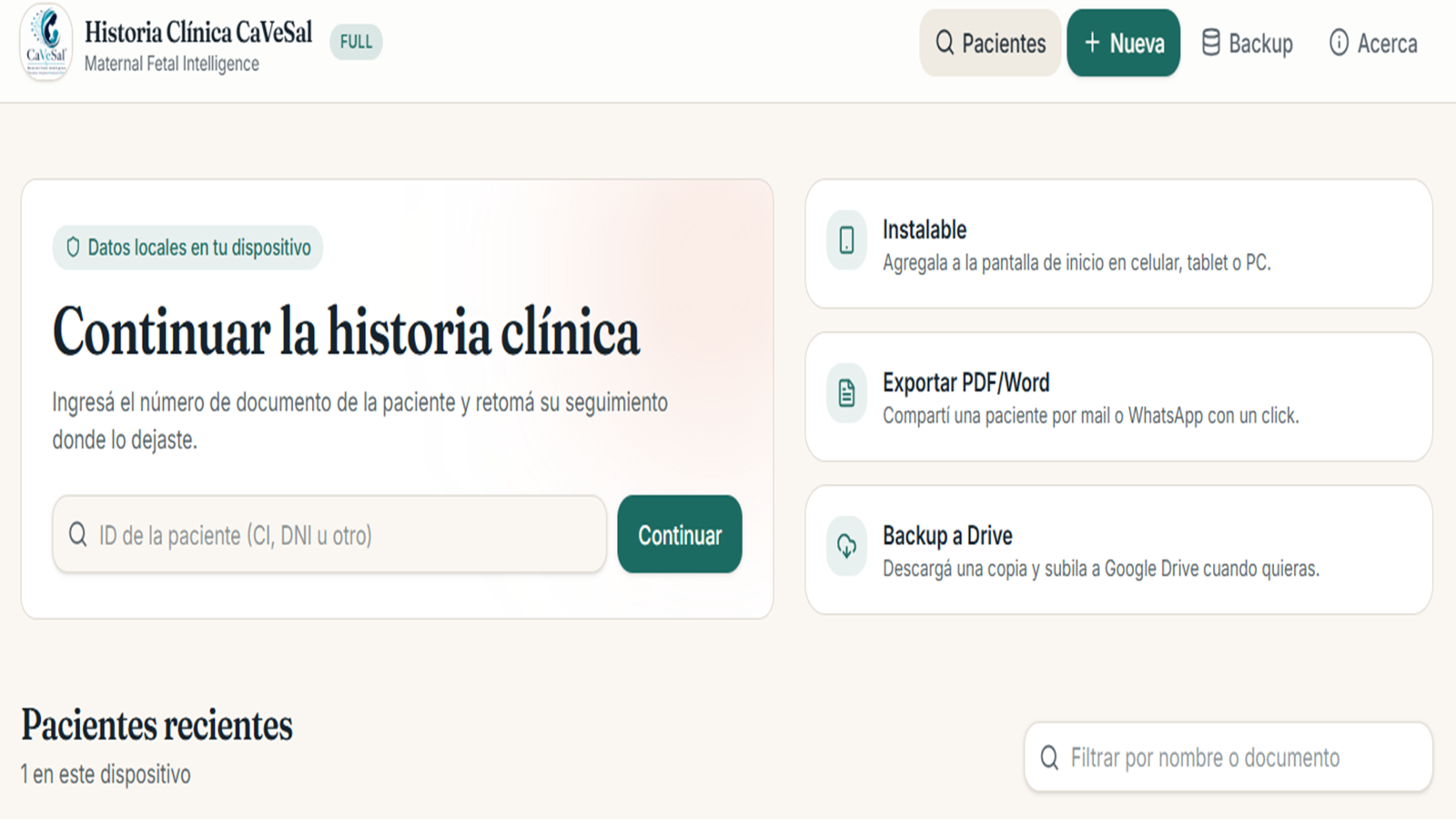 Pantalla principal con lista de pacientes