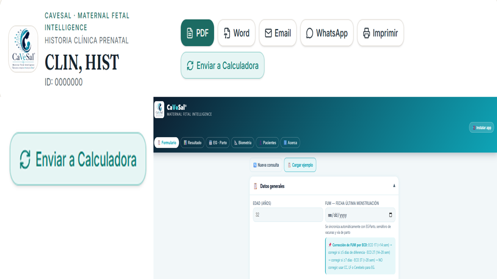 Botón Enviar a Calculadora y datos precargados en la Calculadora